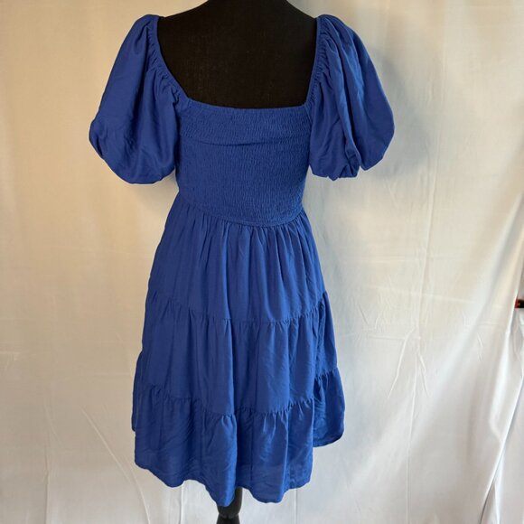 Zessica Kentucky Blue Royal Blue Boho Flowy Shoulder Dress Ruffles small - 0384 - Picture 2 of 4